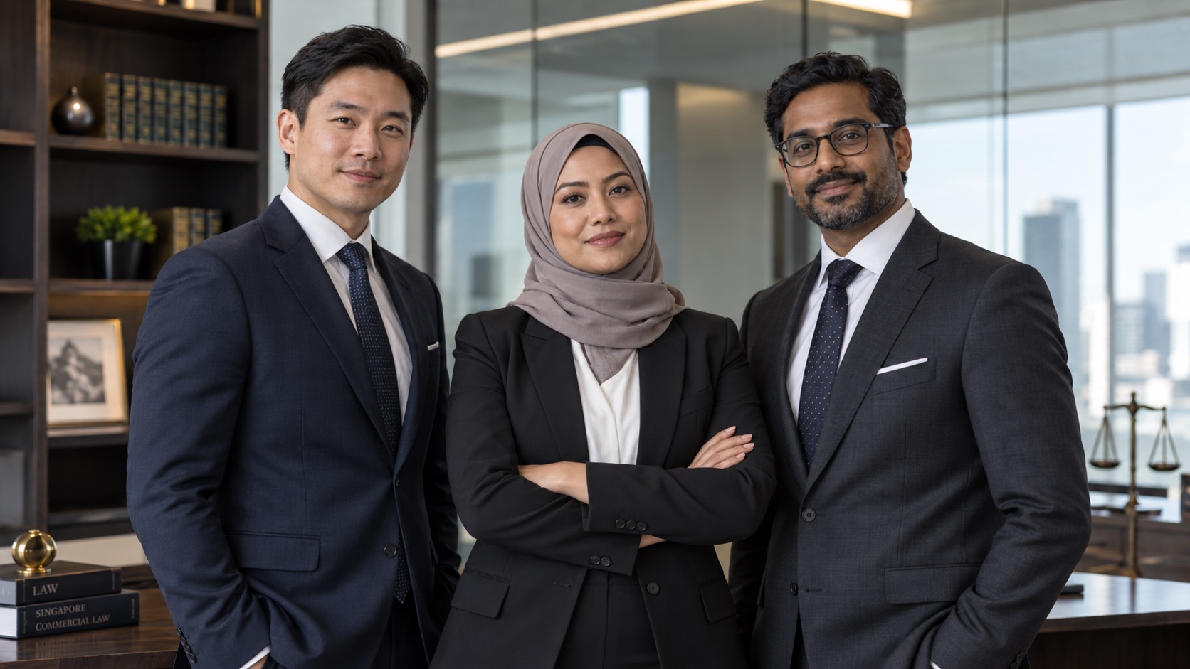Three colleagues from a client team standing together in their office